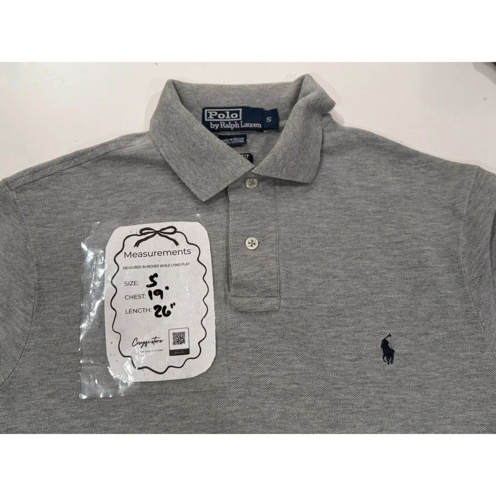 Polo Ralph Lauren Mens Custom Fit Short Sleeve Polo Shirt Gray Cotton Size S